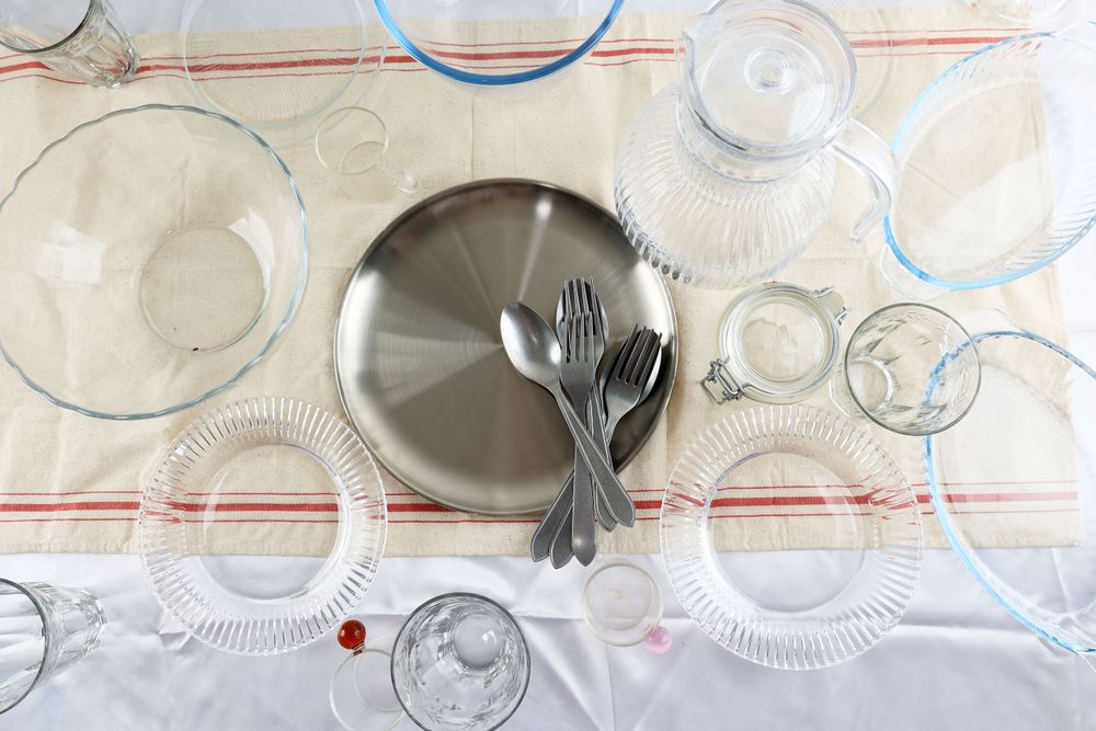Plate, Bowl, Glass, on Table