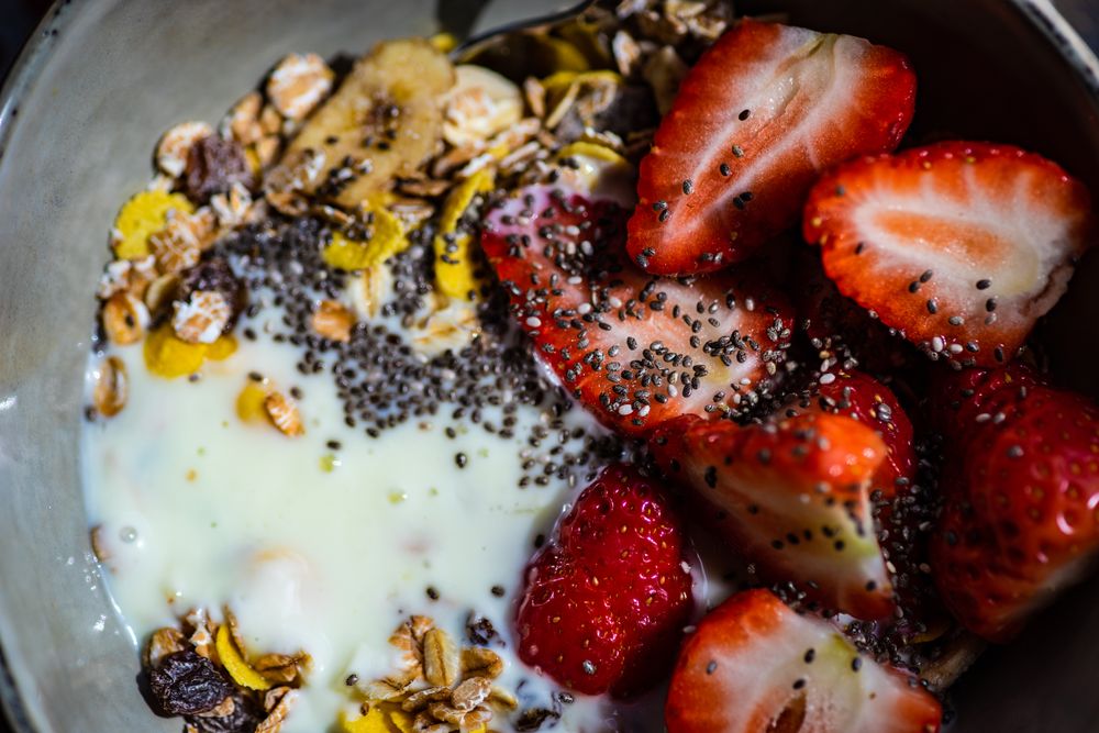 Healthy breakfast concept with oatmeal and strawberry
