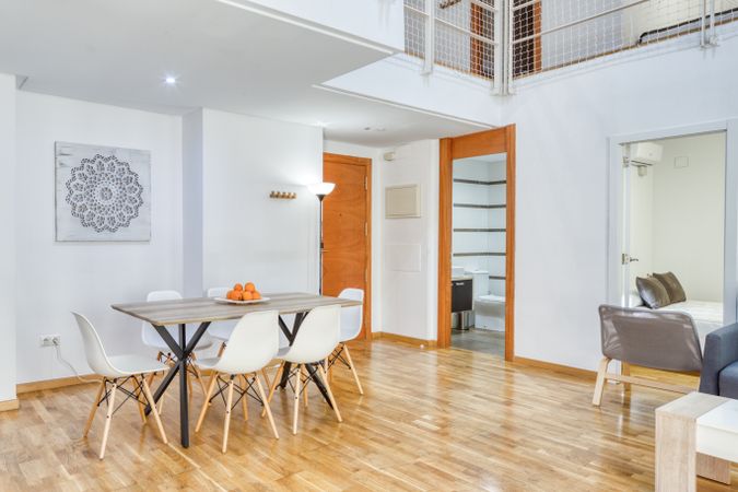 Interior of dining room in duplex flat