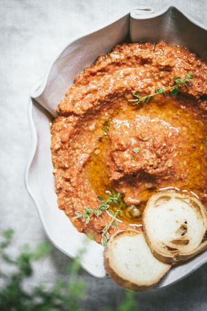 Syrian muhammara cream served in a bowl