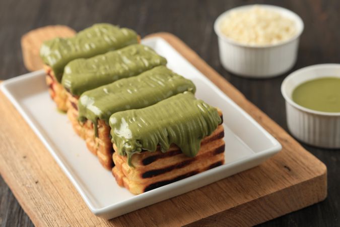 Bread Toast with Creamy  Matcha Sauce Topping