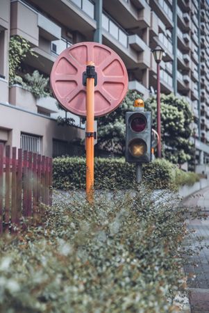Traffic lights in front of apartments in Japan