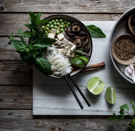 Spices and fresh vegetables for cooking