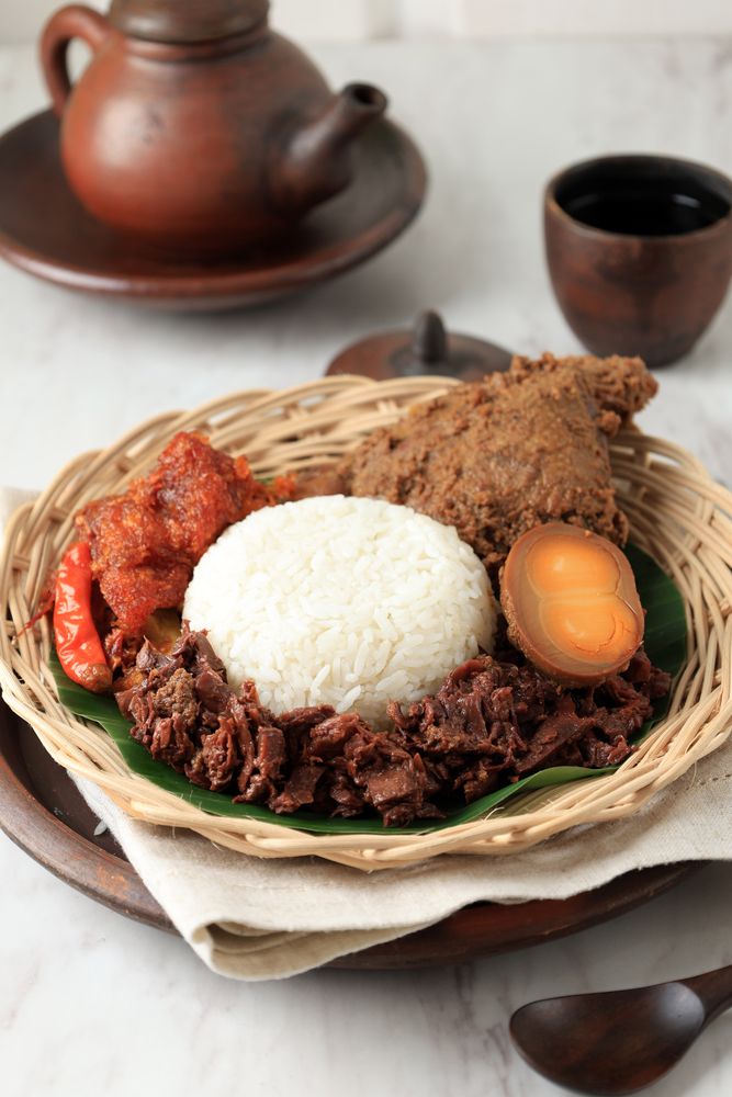 A Plate of Nasi Gudeg Jogja, Traditional Food Made from Unripe Jackfruit, Palm Sugar, Coconut Milk.