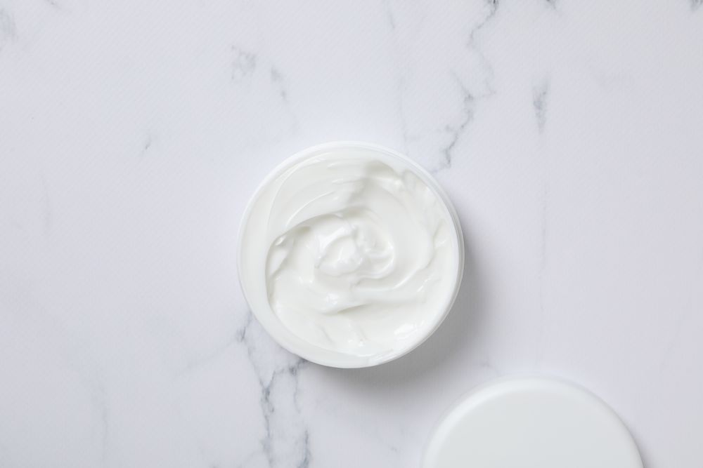 Concept of skin care, cream cosmetic, top view