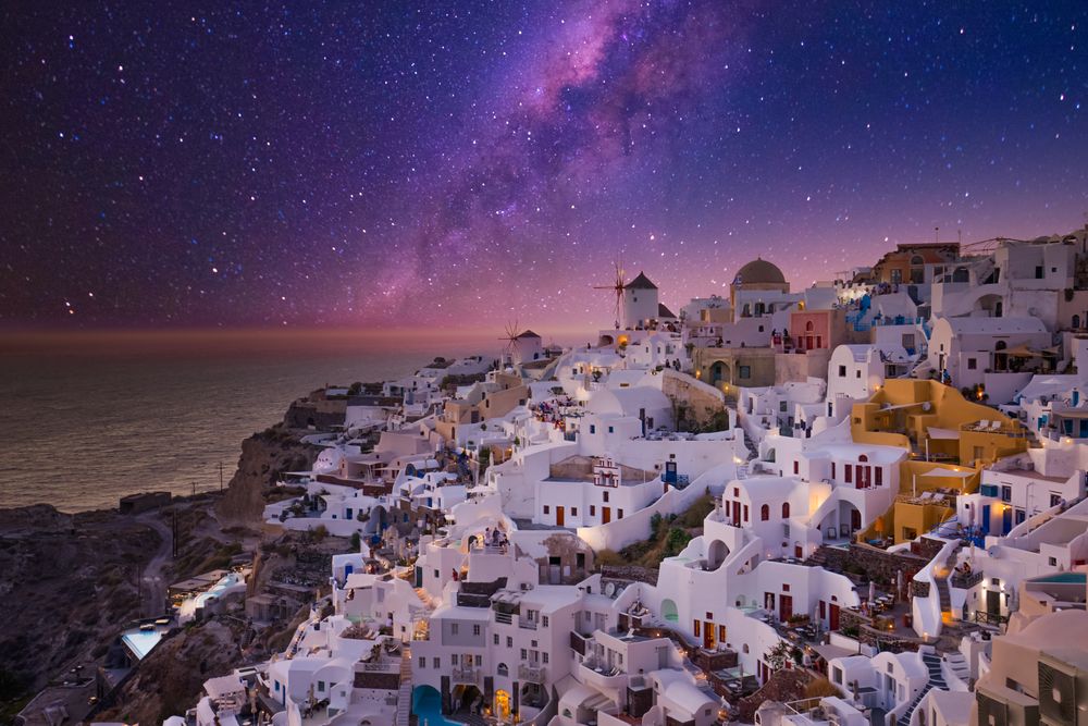 Santorini under a starry sky