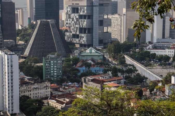 High rise buildings near green trees in Bahia, Rio De Janeiro, Brazil