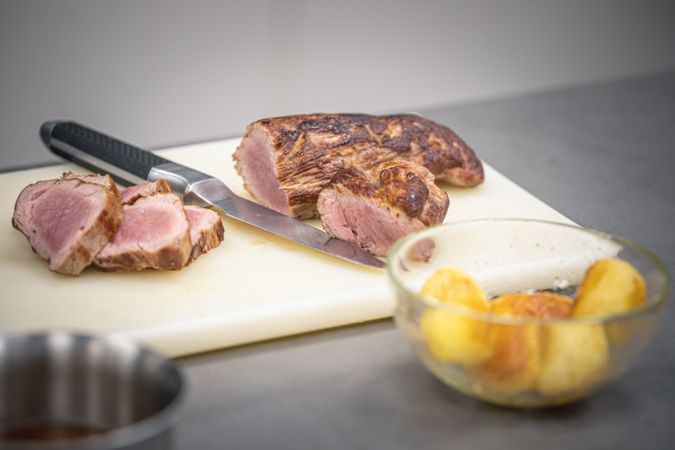 Duroc sirloin with orange ginger soy and potatoes