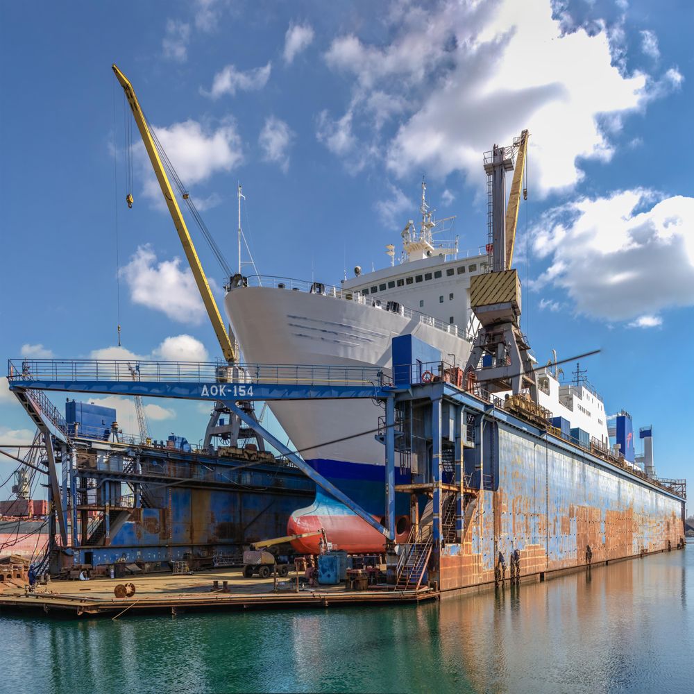 Ship docked by seaport