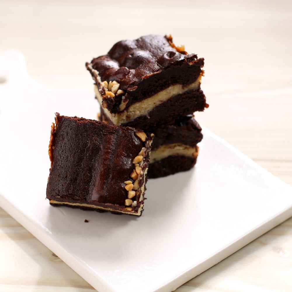 Sliced Brownie Chocolate Cake with Cheese Layer