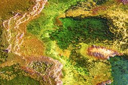 Multicolored mineral stratum on river