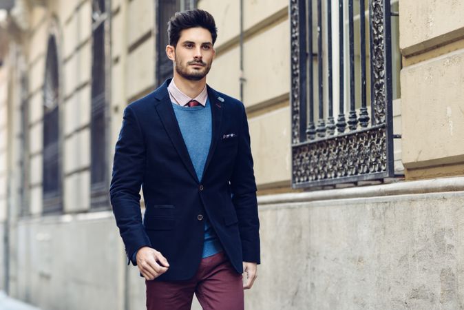 Proud man in the street wearing elegant suit