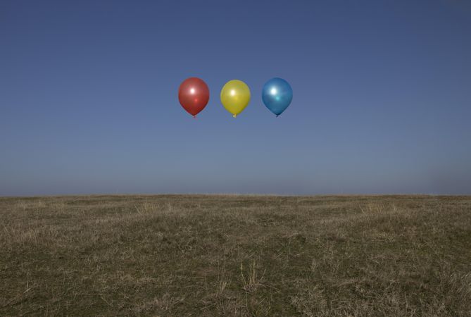 Floating balloons above a field