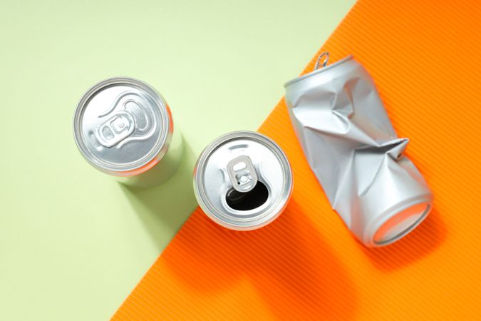 Concept of drink, blank cans, top view