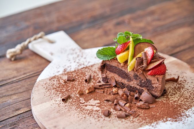 Delicious chocolate dessert with toppings