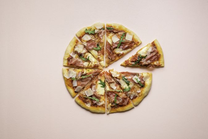 Close up of pizza prosciutto