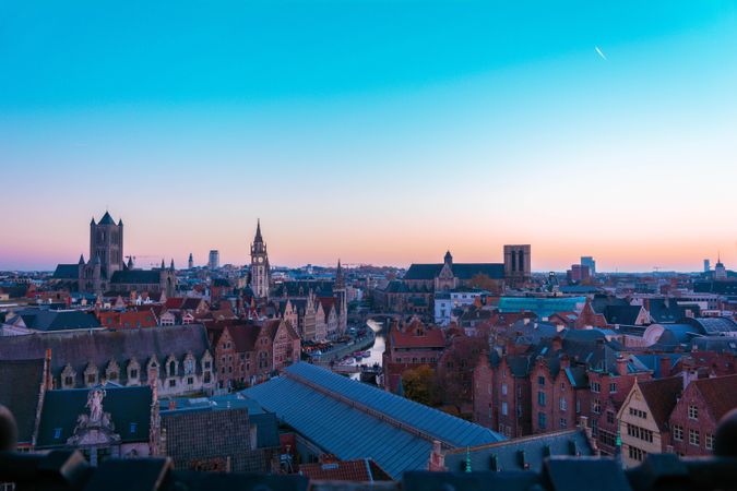 Gent city in Belgium by sunset