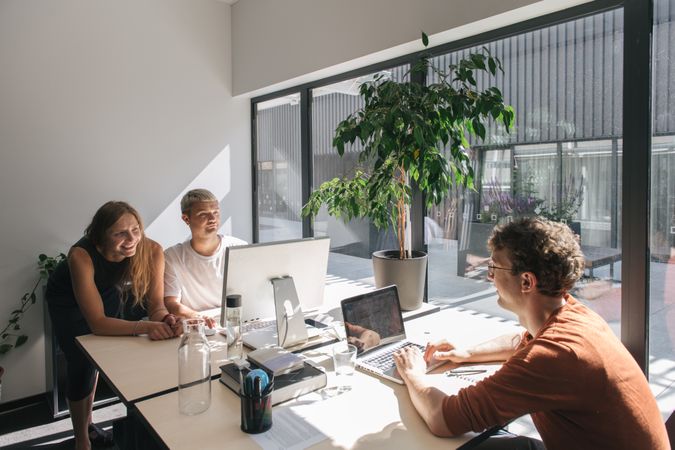 People working in sunny modern office