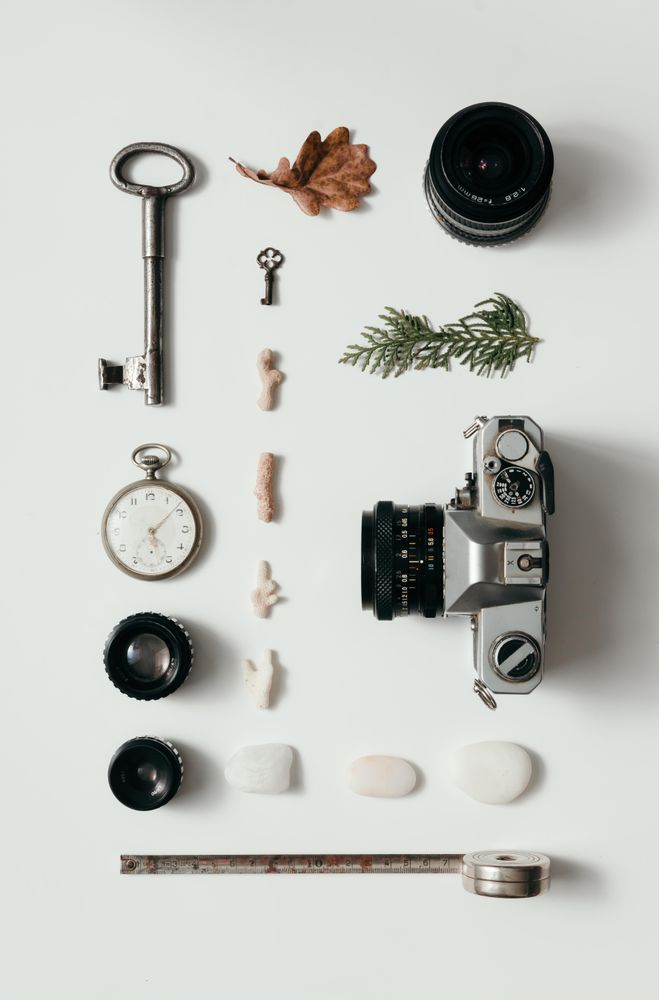 Creative arrangement of vintage items on desk