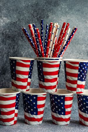 American flag cups with straws