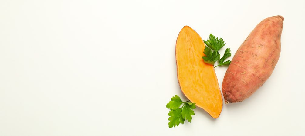 Concept of vegetables, sweet potato, space for text