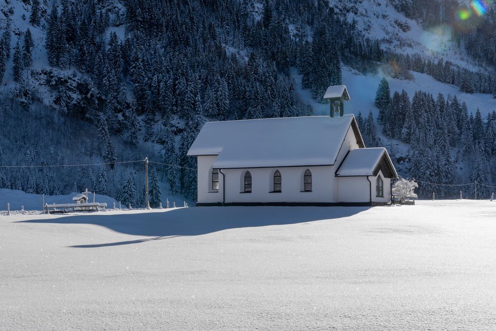 Winter scenery on a sunny day in December with snow-covered nature