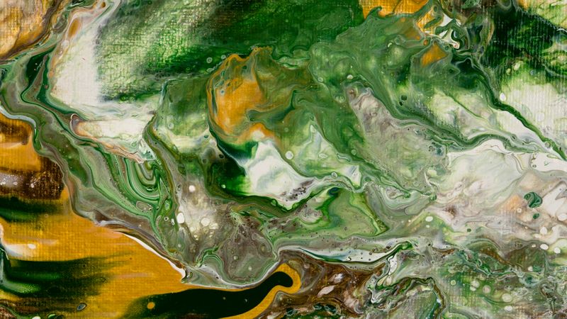 Green and Yellow Fluid Art, Abstract Acrylic