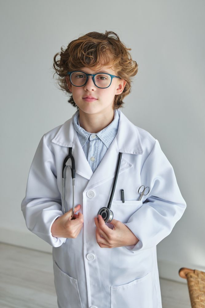 Intelligent boy in medical uniform with stethoscope