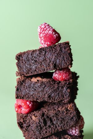 Stacked brownies and berries