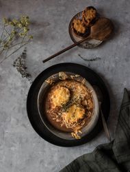 Bowl with French onion soup
