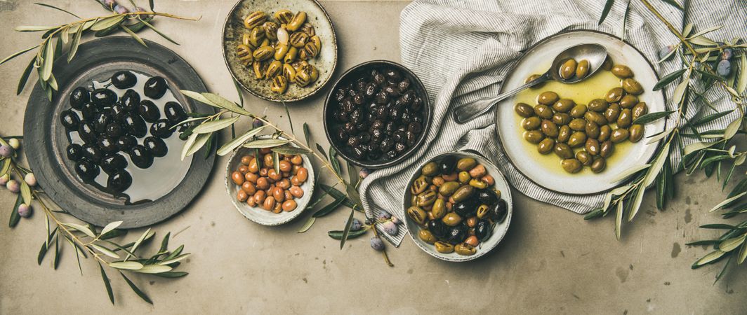 Mediterranean meze appetizer on grey background