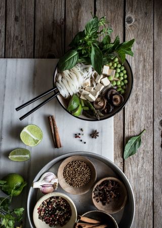 Spices and fresh vegetables for cooking