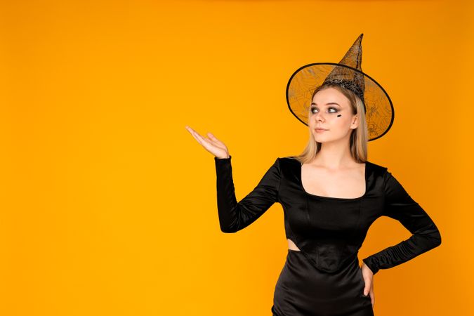woman in Halloween costume, with space for text