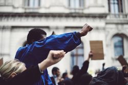 London, England, United Kingdom - June 6th, 2020: People making raised fist at BLM protest