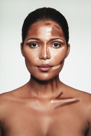 Female face with makeup highlighting and shading