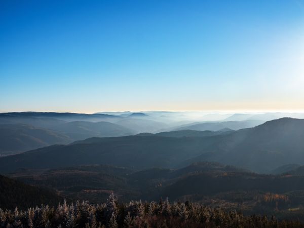 Panoramic view of the silhouettes of the mountains.