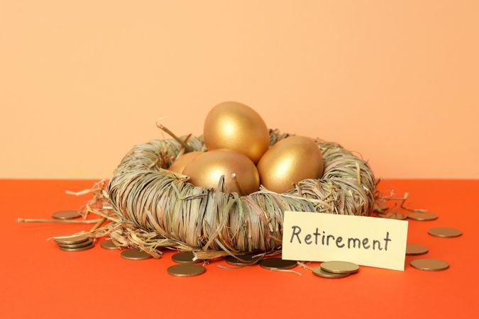 Concept of wealth and retirement - golden eggs
