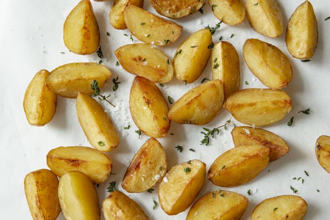 Potato wedges on light close up