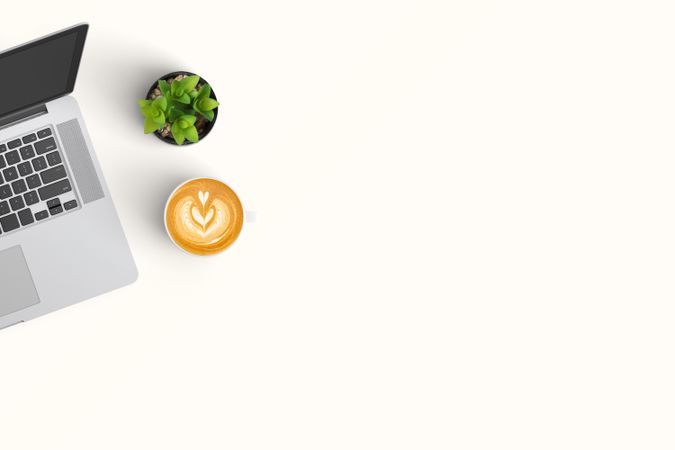 Modern workspace with  copy space on color background