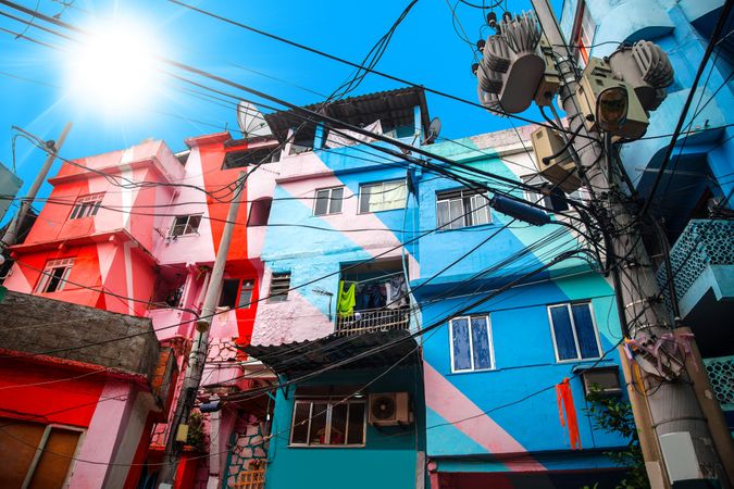 Colorful buildings of favela in Rio de Janeiro in Brazil