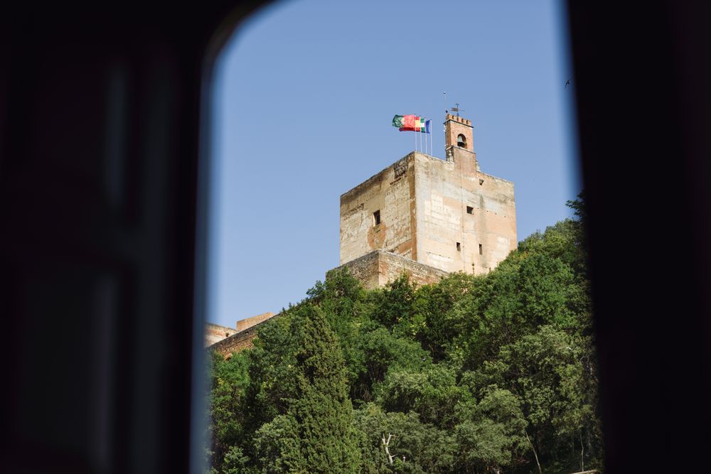 View of the famous Alhambra palace in Granada from Albaicin quarter