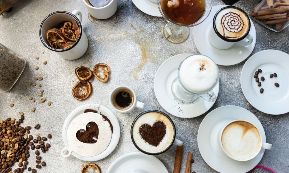 Coffee varieties on stone background