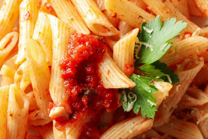 Tasty pasta texture on whole background, close up