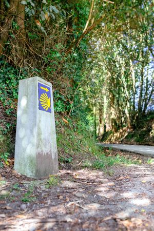 Milestone of Saint James way next to road