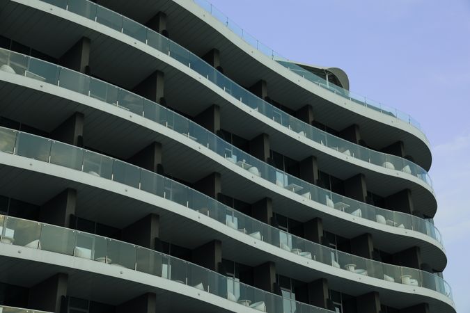 Summer hotel building against sky, concept of architecture