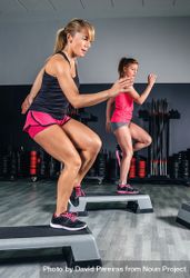 Two women doing aerobics in fitness class 5pgWPj