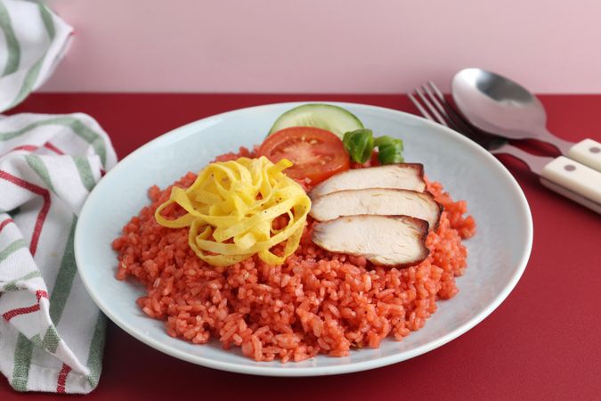 Nasi Goreng Merah Surabaya with Dadar Rawis and Sliced Chicken