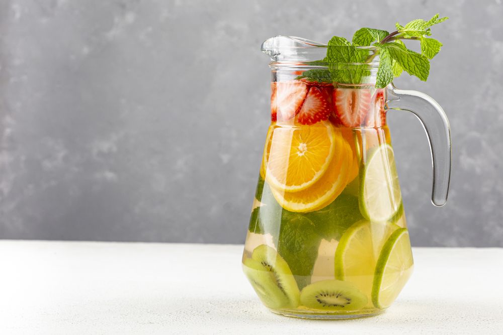 Water flavored with fresh summer fruit.