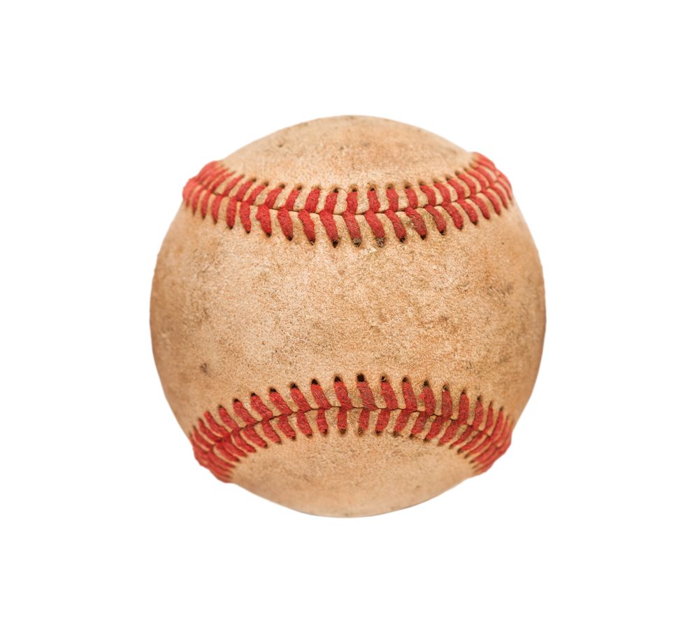 Single Slightly Worn Baseball Isolated on Plain Background.