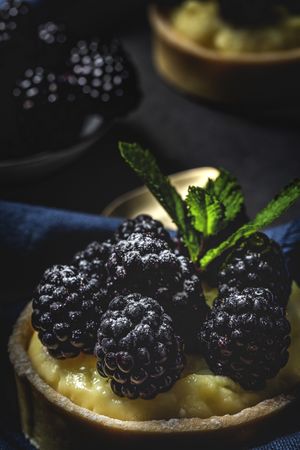 Homemade small cake with blackberries